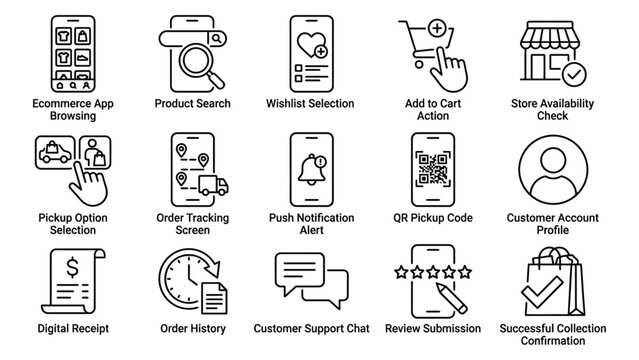 Ecommerce mobile app interface icons.