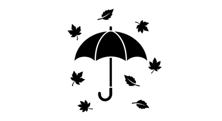 Umbrella stands as a protective symbol against the backdrop of falling autumn leaves in a seasonal weather concept. © Nevi