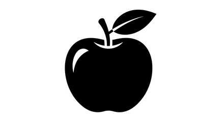 Apple with a single leaf attached stands as a bold black silhouette representing healthy nutrition and organic produce. © Nevi