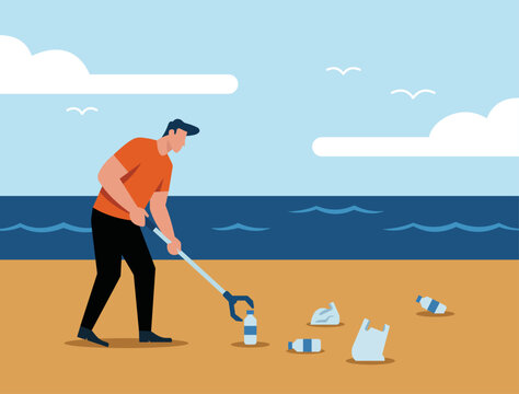 Beach Cleanup Event: Ocean Protection, Eco Volunteer, Plastic Pollution, Waste Management, Environmental Care