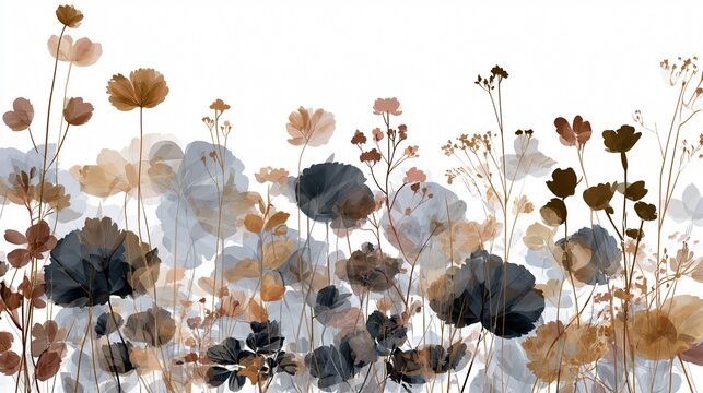 Botanical Silhouette Overlay with Varied Leaf Sizes Isolated