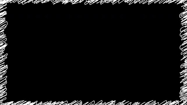 White hand drawn scribble border frame on transparent background