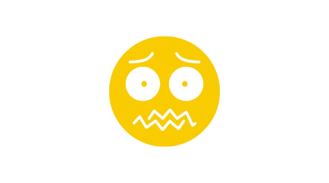 Scared yellow emoji face with wide eyes and zigzag mouth on white background