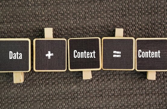 Data + Context = Content. foundational concept in information theory and data analytics, highlighting that raw facts and figures are useless without background