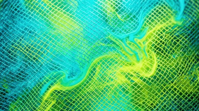 Abstract background featuring a glowing green and teal geometric grid mesh abstract background