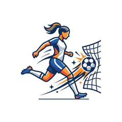 Fototapeta premium Woman Soccer Player Kicking Ball Towards Goal.