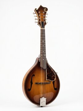 Acoustic Mandolin with Sunburst Finish and Tortoiseshell Pickguard Isolated on White Background