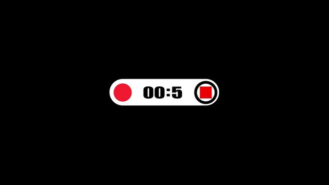Recording timer counts down from one minute on black background stock footage clip video countdown time clock digital seconds minutes