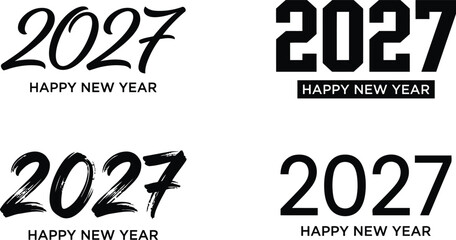 Set of 2027 Happy New Year text typography designs in various font styles isolated on white © MdJherulIslam