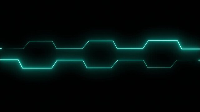 Neon waveform pattern with repeating square pulses on a black background digital illustration wave pulse glow light illustration vector graphic