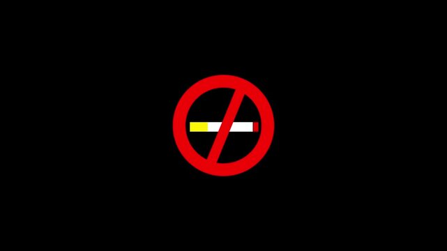 No Smoking Sign Symbol Prohibition Mark on Cigarette Video Footage with Alpha Channel .red color circle and black background ,