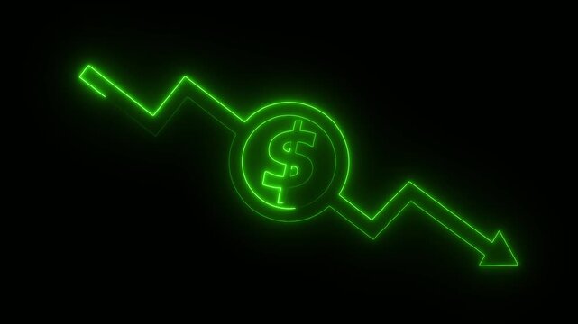 Dollar sign falling with chart decline neon green stock footage progression currency money