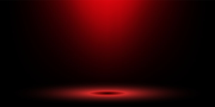 Red studio background. Abstract limbo podium studio room. Dark red gradient wall floor and spotlight scene. Showcase, promotion display. Vector stage mockup illustration, eps 10