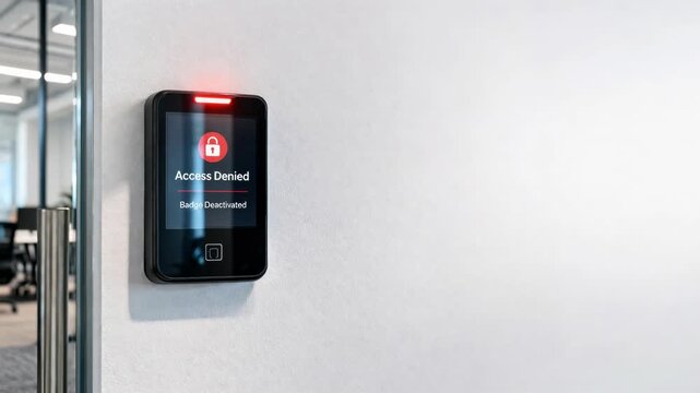 access denied security system on office wall with badge deactivated notification