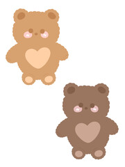 Obraz premium Cute Hand Drawn Teddy Bear Vector Set with Heart Belly Kawaii Animal Characters in Brown and Beige Colors