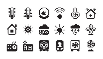 Fototapeta premium Smart home appliances and climate control pixel perfect icons for ui and ux design.