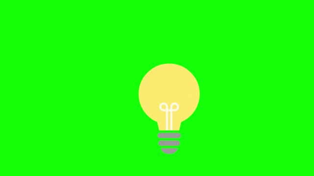 Glowing yellow light bulb creativity vector icon on green screen background