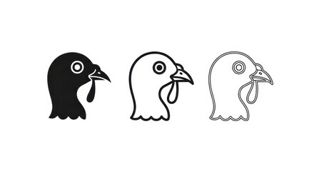 Fototapeta premium Turkey Head Icon Set with Solid Silhouette and Outline Styles - Minimalist Poultry Vector Illustrations for Design
