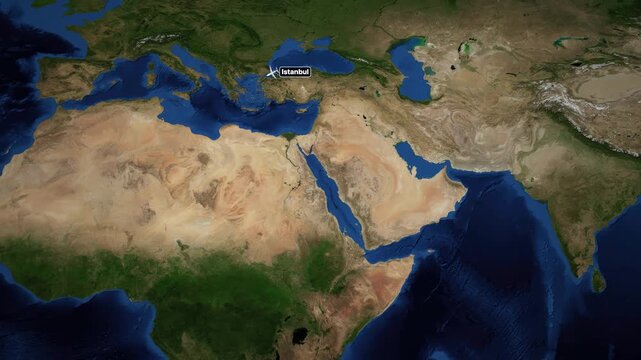 Animated Flight Route Map Showing Airplane Travel from Istanbul to Lagos