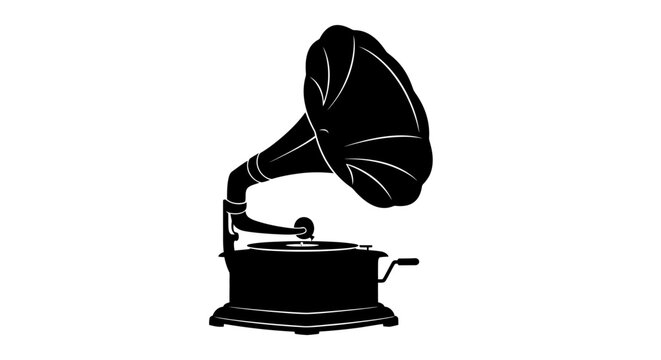 Vintage Gramophone, Black Silhouette Icon, Music Player, Retro Sound Equipment Vector