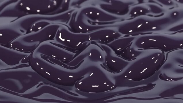 Glossy Purple Viscous Fluid with Choppy Surface Peaks and Interlocking Channels
