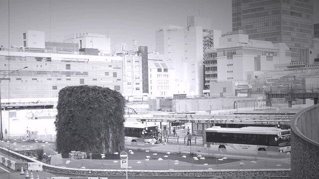 新宿西口の駅前広場とビル群が並ぶ都会の風景