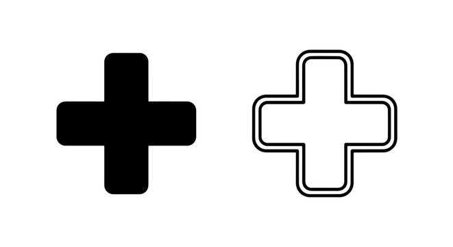 Plus sign or medical cross vector icons set with hospital positive interface