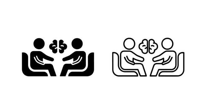 Two people brainstorming session icon set with brainstorming, consultation