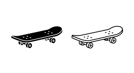Skateboard outline and solid silhouette icons set with skateboard, equipment © MdDelowar