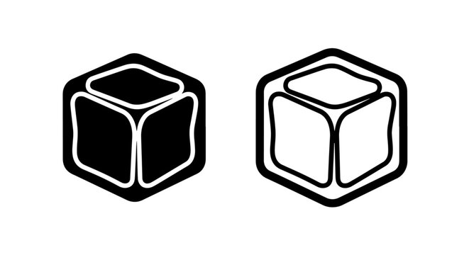Simple ice cube icon set with solid and outline versions refreshment beverage