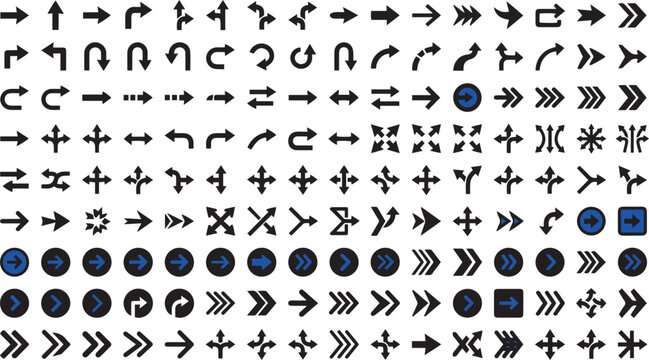 Arrow And Bracket Icons Flat Vector Symbols On White Background