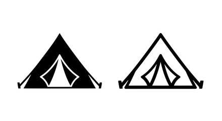 Camping tent icons solid and outline styles with adventure silhouette vacation © MdDelowar