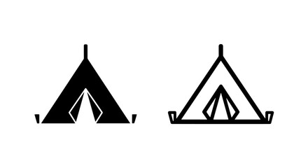 Camping tent icons solid and outline styles with adventure silhouette vacation © MdDelowar