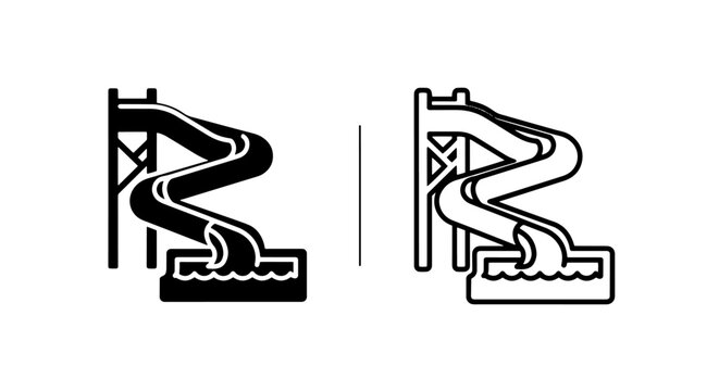 Water slide attraction icon set for pool and park use with amusement, recreation