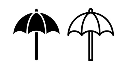 Fototapeta premium Umbrella beach icon set in solid black and outline style with umbrella, vacation