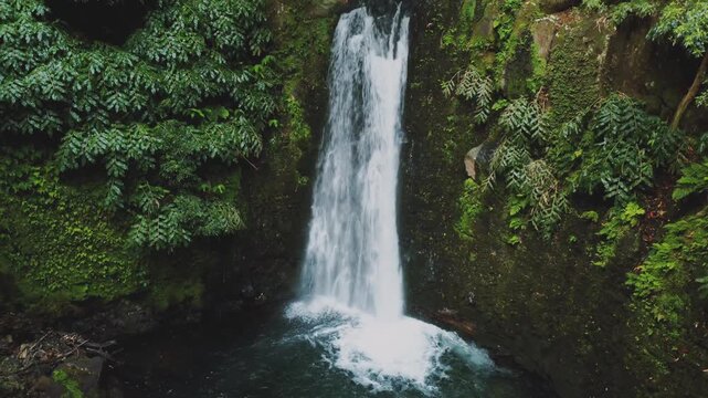 Salto do prego waterfall flowing in azores