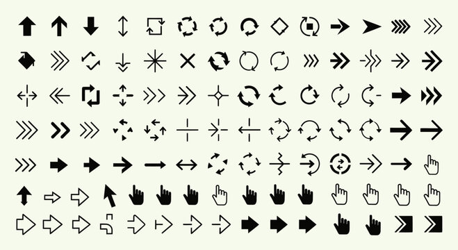 Black and white arrow icons set.
