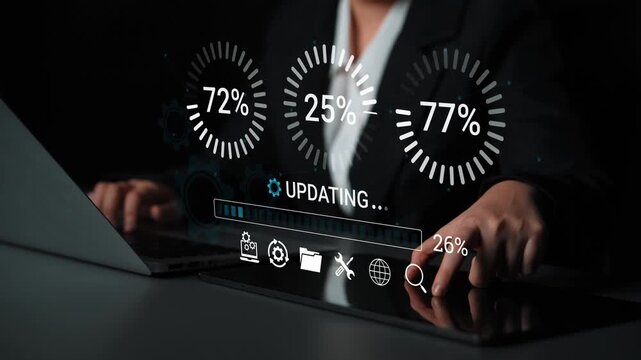 Modern Business Professional Engaged in Technology with Updating Progress Indicators for Digital Transformation and Data Analysis Workflow in Office Setting. Entropy.