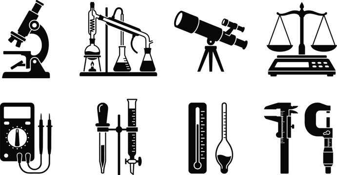 Scientific Laboratory and Measurement Instruments Silhouette Collection for Research Education