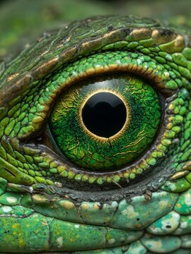 Green lizard eye extreme macro with scale texture