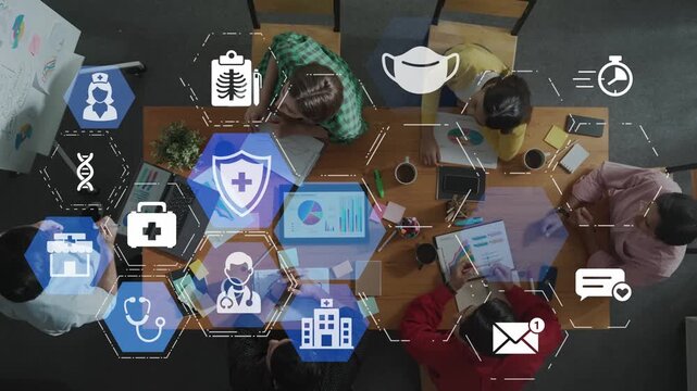 Healthcare icons show medical service, healthcare support, and patient treatment. Healthcare ensures medical service quality, health care access, and reliable medical care. Funnel
