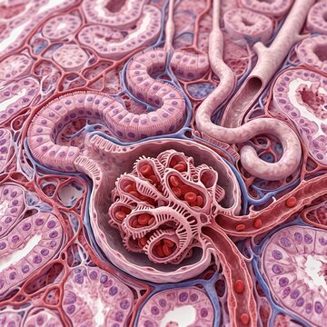 Kidney Nephron Filtration with Glomerulus and Renal Tubules