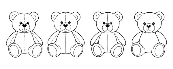 Obraz premium Minimalist line art illustrations of sitting teddy bears, cute stuffed animal and children's coloring book concept.