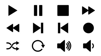 Black Play Pause Stop Fast Forward Icons Set Vector Media Controls Collection for Digital Interfaces and Applications © B