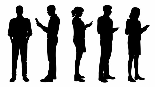 Silhouettes of business people standing and using mobile devices