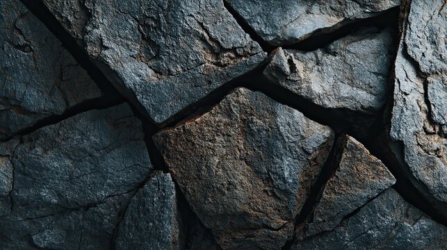 Closeup large raw coal ore, stacked rough dark carbon rock texture, traditional fossil mineral industrial material