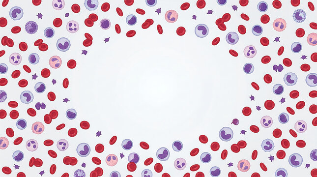 Vector illustration of blood cells frame with red and white cells background