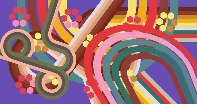 Retro 70s Background animation with Groovy 1970s art video. Minimalistic Vintage design, old-fashioned color artwork.