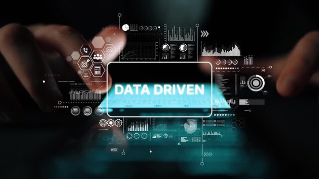 Data Driven Concept with Digital Graphs and Analytics Visuals Representing Technology and Information Analysis. Asymptotic smart data analytic.