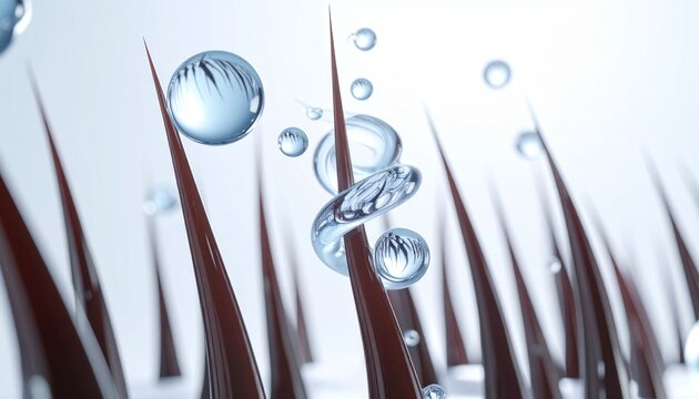 乾燥した地肌へ潤いを補給する頭皮ケアコンセプト 毛穴周辺を保湿する美容成分を表現したスカルプサイエンスビジュアル ジェネレーティブAI